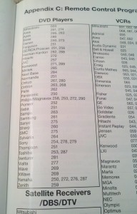 DVD remote control codes from Mitsubishi Television manual